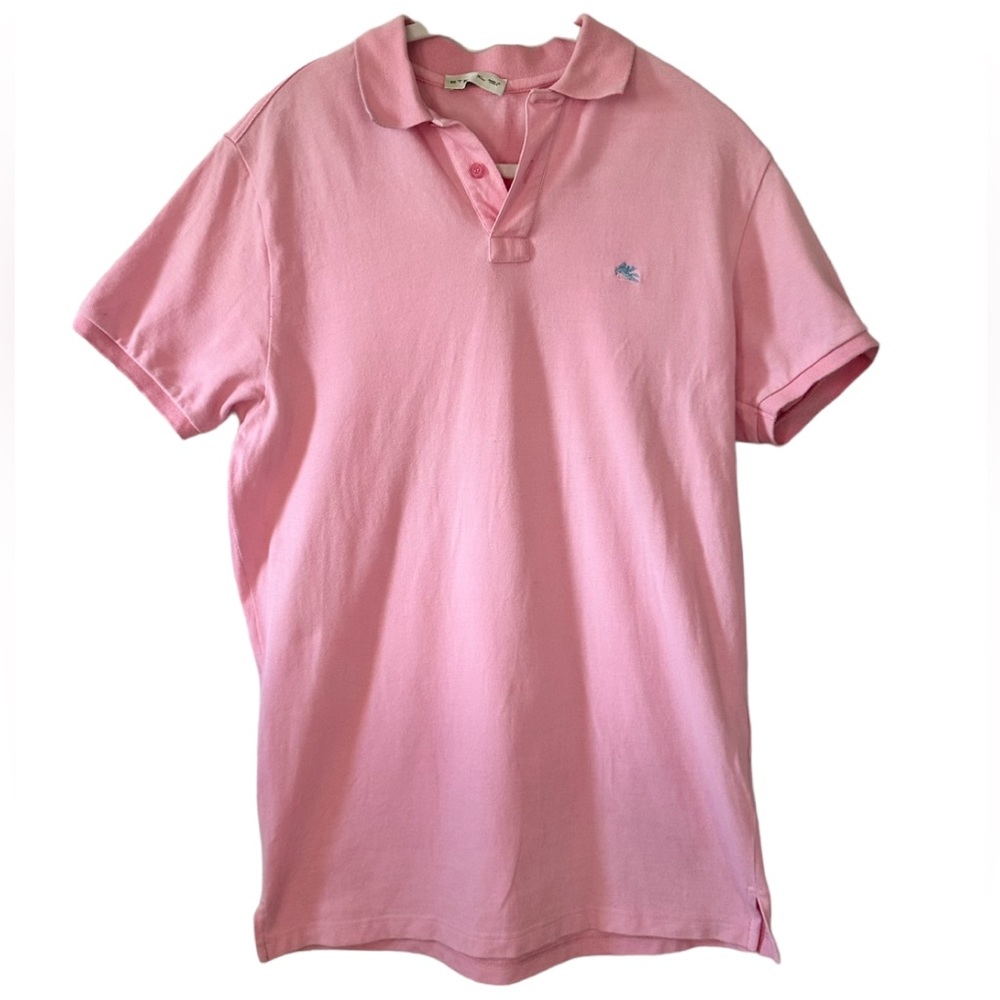 ETRO Men's Pink Collared Button Front Short Sleeve Polo Shirt- XL (Runs Small)